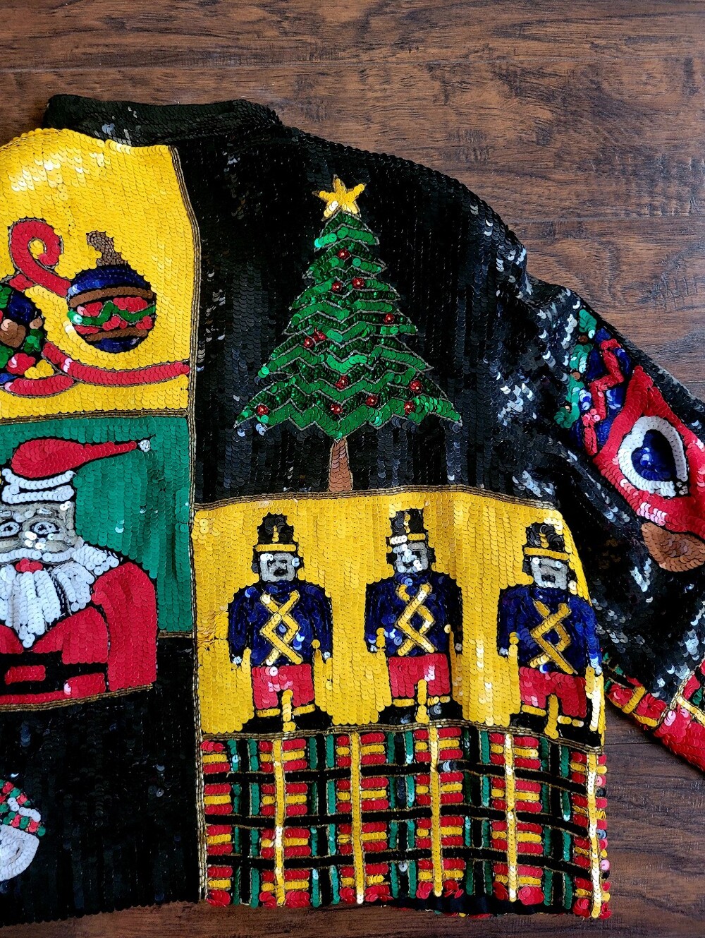 Vintage Just Fabulous Christmas Sequin Jacket Santa Nutcracker Size L - Picture 11 of 13